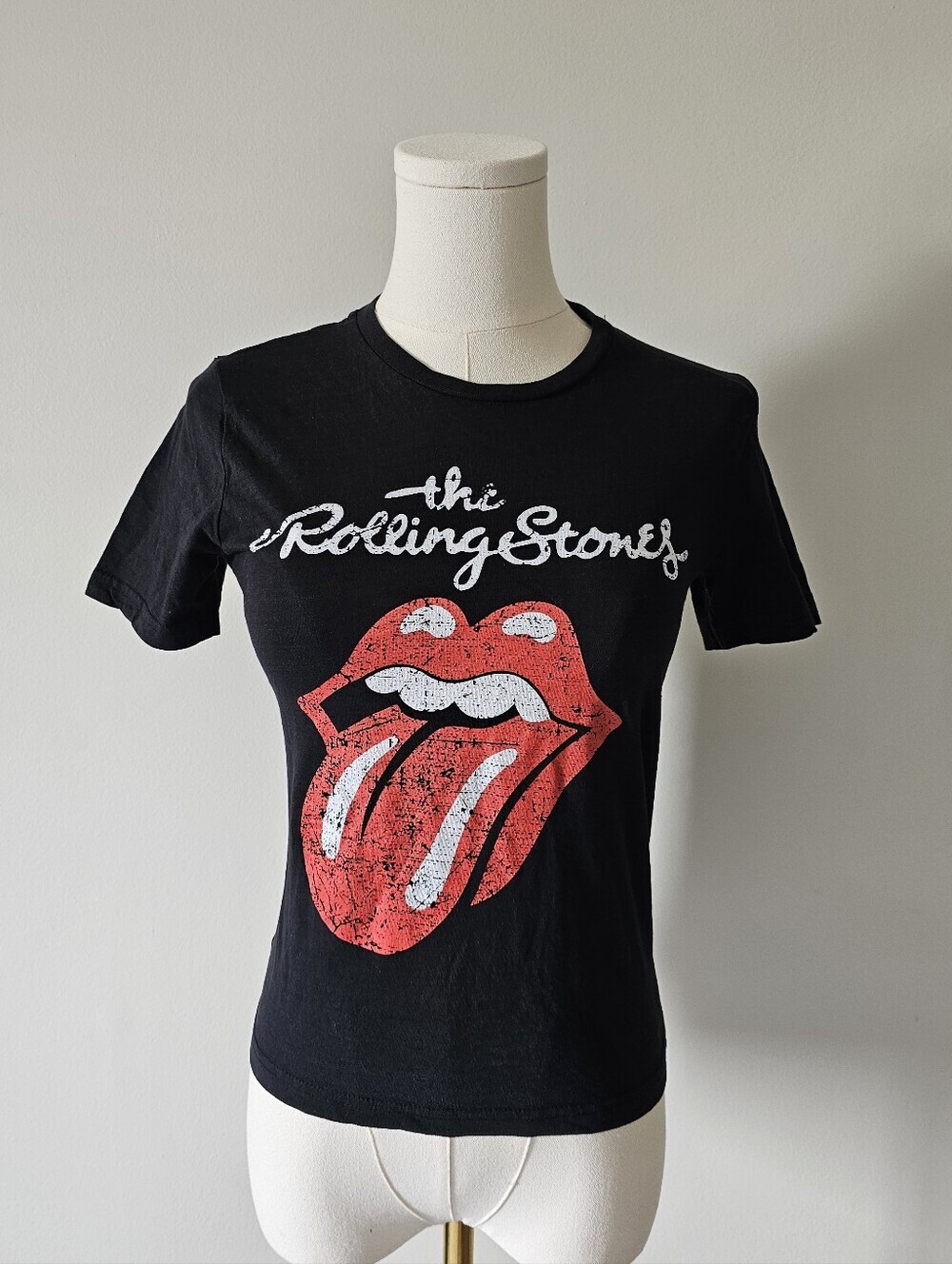 The Rolling Stones M (10-12Y) Black Tee with Iconic Red Tongue Graphic